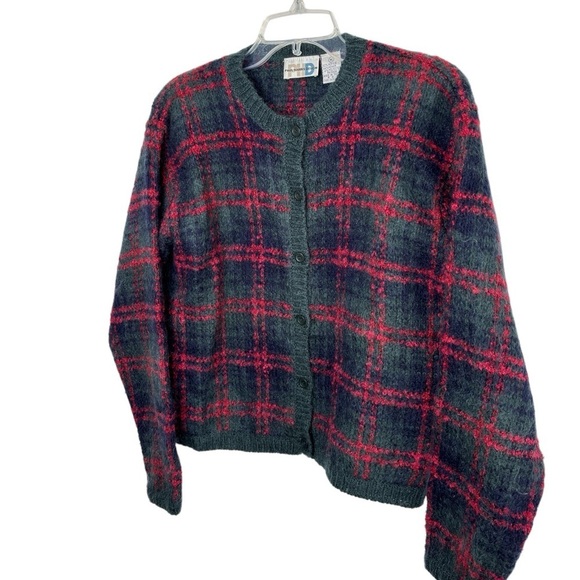 Vintage Paul Harris Mohair Blend Cardigan Sweater Plaid Womens Medium 90's  Y2K - Picture 4 of 12
